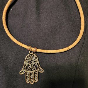 Hamsa necklace made with cork strap